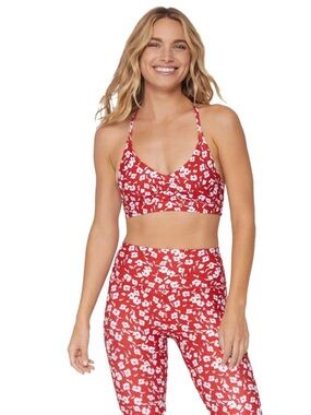 Spiritual Gangster Red Floral Athletic Workout Set Top Size L Leggings Size M